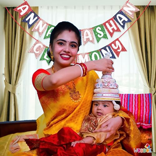 Image of WOBBOX Annaprashan Party Props with Multi Color Bunting Banner & Balloon, Annaprashan Decoration Item (43 Pcs Combo)