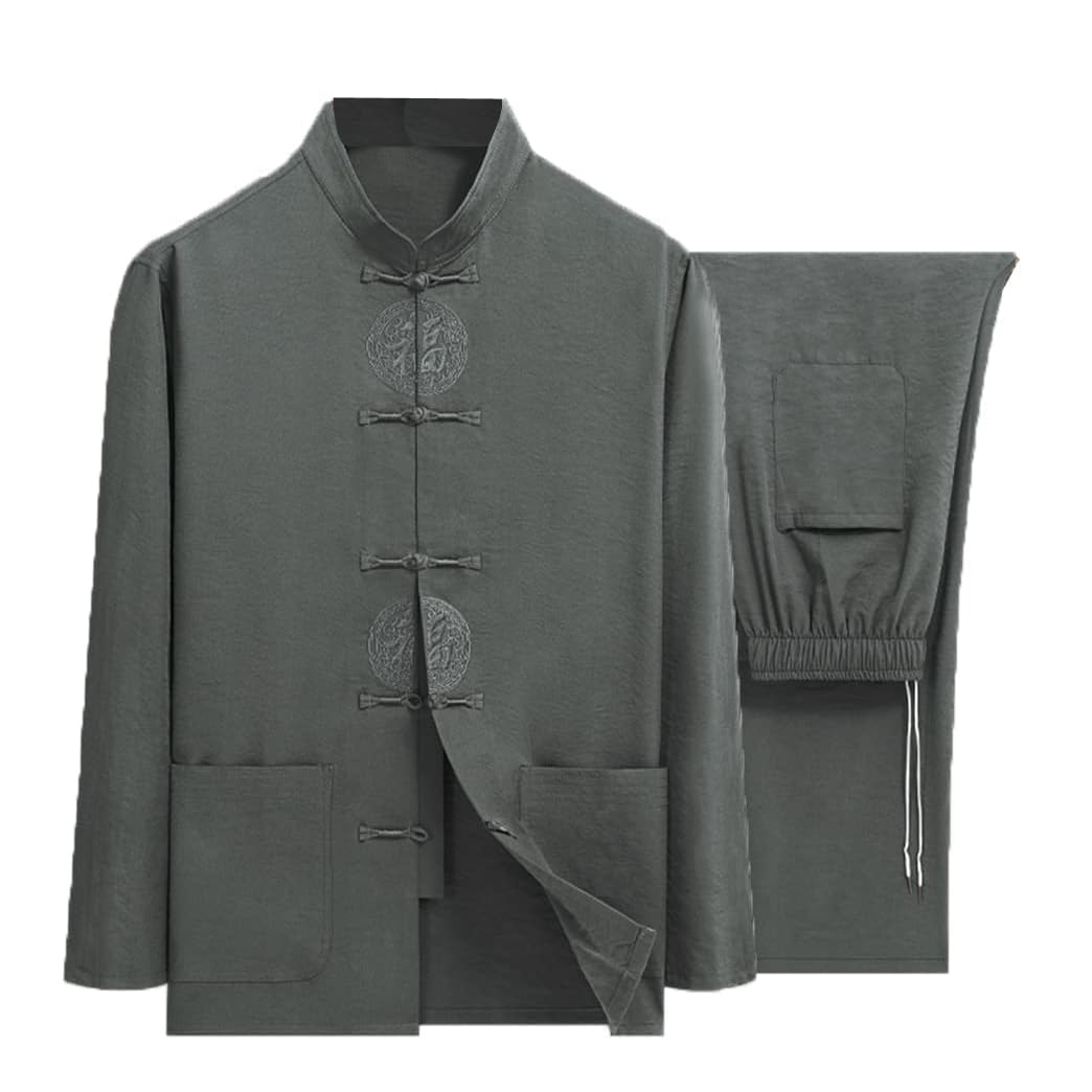 GVILTY Abito Da Uomo Tradizionale Cinese Cinese Cinese Costume a Maniche Lunghe Abito D'arte Marziale Marziale Uniforme Kung Fu, Cotone In Lino Tai Chi Pavimenti Per Pantal green-XXL