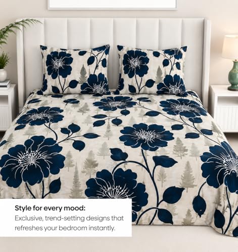 Image of 220 TC Glace-Cotton All Around Elastic Fitted Bedsheet, Elastic Fitted Bedsheet Single Size Bedsheet for Single Bed with 1 Pillow Cover, Size - 72 x 36 x 8 Inch Color