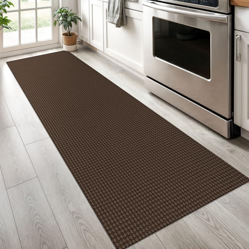 KOZYFLY Runners for Hallways 2x6 ft Washable Kitchen Runner Non Slip Rubber Backed Hall Runners Cotton Entryway Runner Rugs Floor Carpet for Indoor Backdoor Bedroom Kitchen, Reddish Brown/Coffee