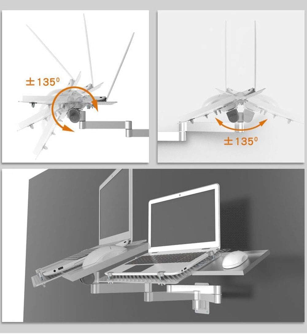 Supporto per monitor e computer, supporto da parete per computer extra lungo con vassoio, piattaforma di raffreddamento ventilata, vassoio per laptop, vassoio per laptop articolato a movimento