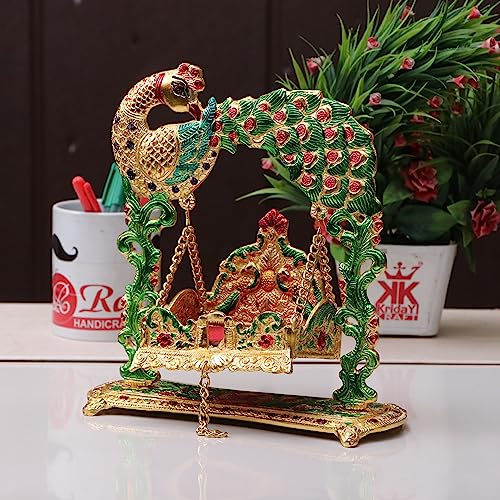Image of KridayKraft Metal Laddu Gopal Jhulla Palana for Janmastmi Festive Gold Plated with Meenakri Work for Your Home, Temple Office,Gift Article.