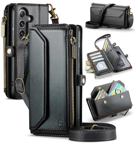 Étui portefeuille Samsung S24 Plus anti-RFID avec fermeture éclair et porte-cartes