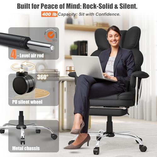 Big and Tall Office Chair,Leather Executive Office Desk Chair with Lumbar Support,400bls Comfy Ergonomic High-Back Reclining Computer Chairs,Swivel Rolling Wheels and Retractable F image 2
