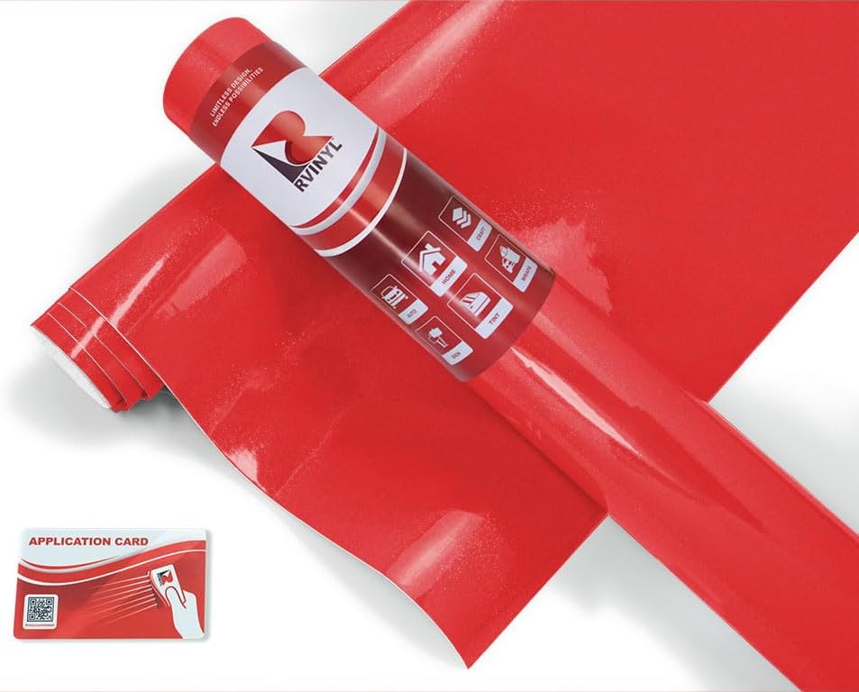 Rwraps Gloss Metallic Vinyl Car Wrap Film Sheet Roll with Air Release Technology - 5ft x 20yd, Red