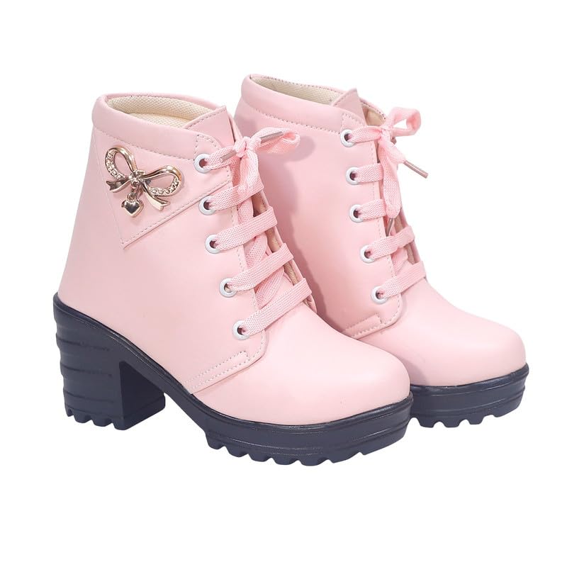 MUKUNDA FOOTWEAR Stylish Girls Pink Lace-up Boots with Bow Detail (B0DG8ZZ48H) Amazon Price History, Amazon Price Tracker