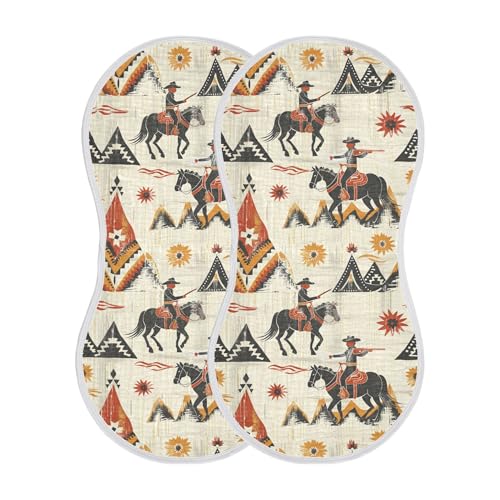 Image of Muslin Baby Burp Cloths Set of 2, Soft Absorbent Desert Cowboy Horseback Riding Muslin Washcloths, Bibs, Face Towel for Newborn Boys Girls, 22 x 11 Inch