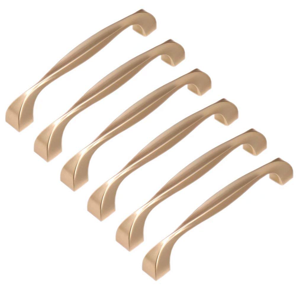Fbshop(Tm) Golden 6Pcs Handle Knob For Kitchen Cupboards - Door Handles Kitchen Cabinet Hardware Drawer Pull Handles Furniture Handle 96/128/160/192Mm Hole Centers
