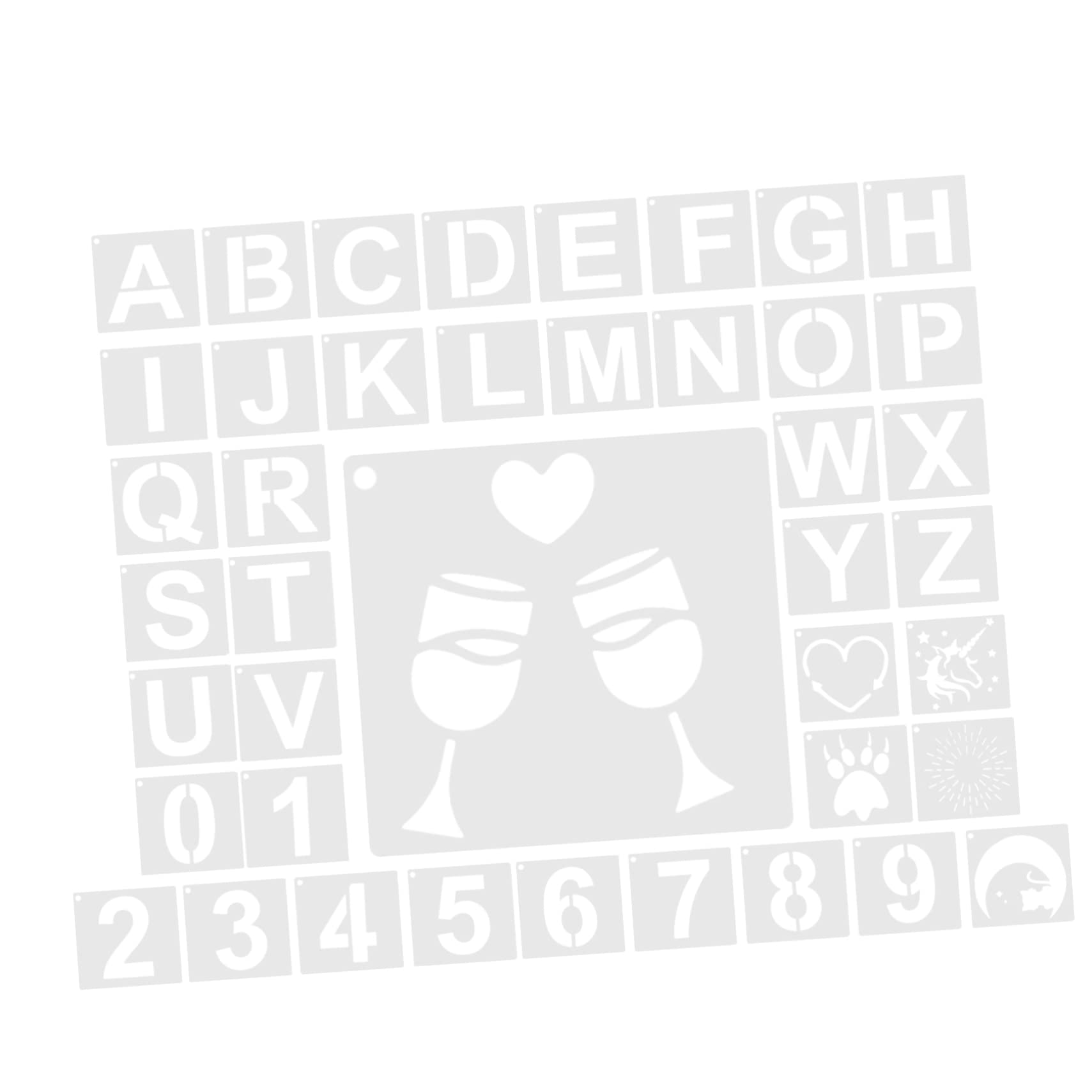 Lurrose 126pezzi Stencil Per Pittura Riutilizzabili Lettere e Numeri Per Progetti Fai Te Su Superfici Piane Sicuri Per Decorazioni e Scrapbooking