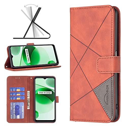 Luxury Shockproof Wallet Clip Phone Cases Oppo Realme C35 Realme C 35 Leather case Magnetic Buckle Card Slots Holder Phone Shell Realme C35 Covers (Brown,Oppo Realme C35)