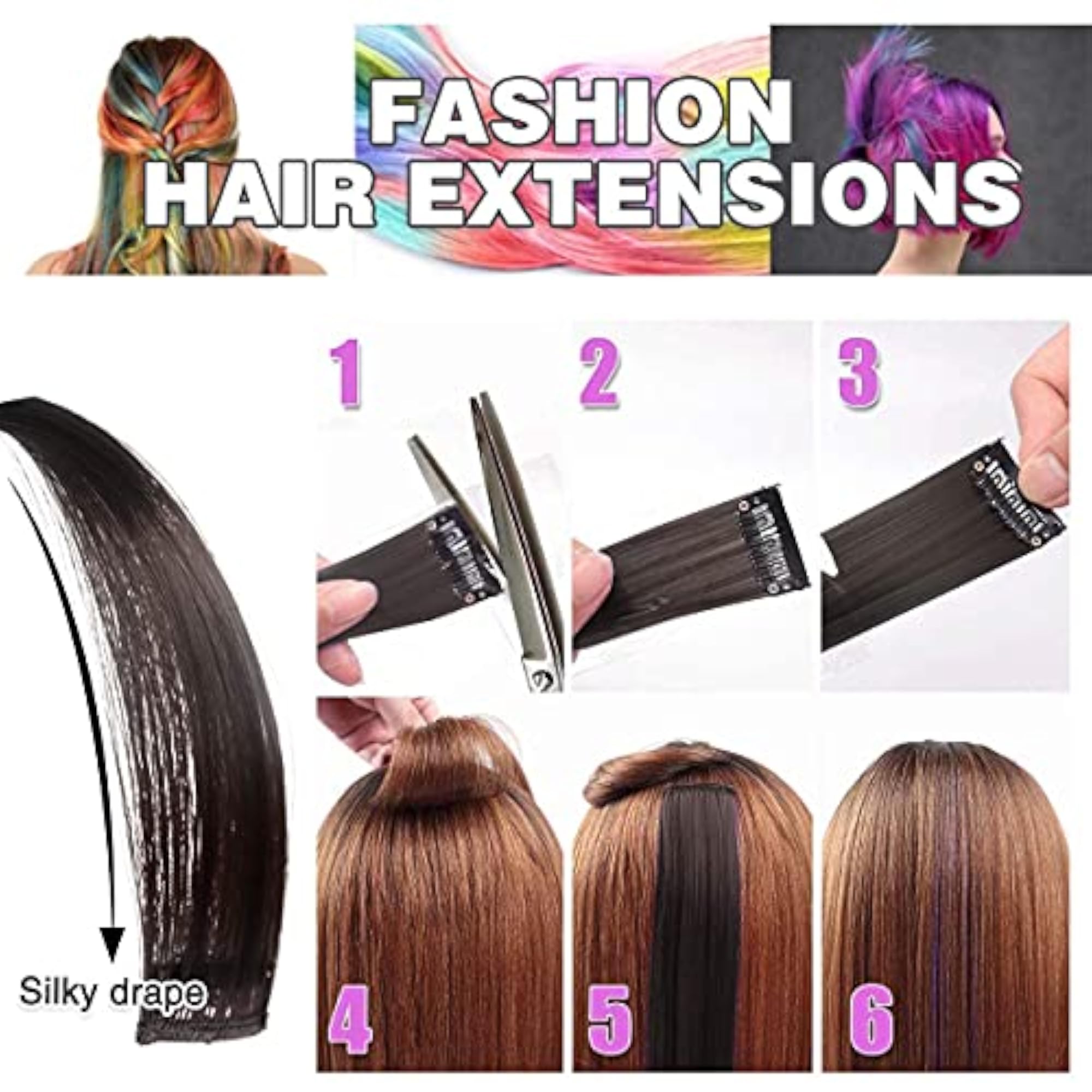 Clip in Colored Hair Streak Extensions for Highlights