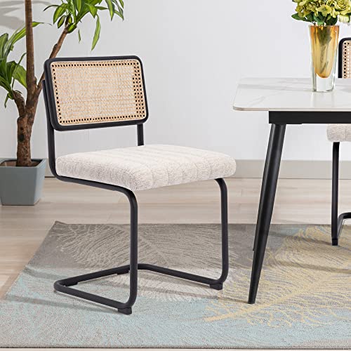 Onevog Rattan Dining Chair With Cane Backrest And Metal Frame, Set Of 2, Indoor Furniture For Kitchen, Living Room, Bedroom, Guest Room, Restaurant(Beige) #TOP1