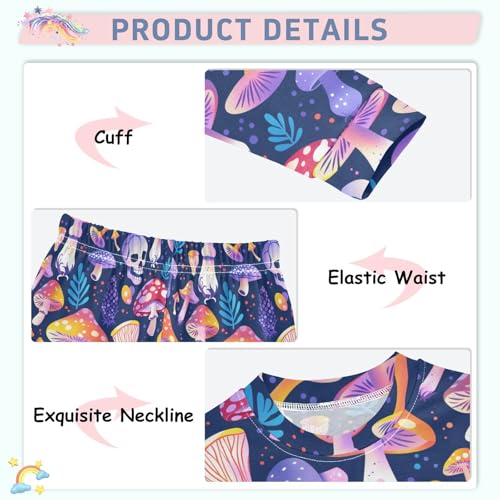 Fustylead Aesthetic Mushrooms Leaves and Skulls Cotton Pajamas 2-Piece Long Sleeve Sleepwear Matching Set4