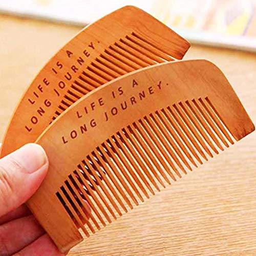 2 Pcs Natural Peach Wood Comb Close Teeth Anti-Static Beard Hair Wooden Beauty Massage Detangling Tools Care Accessories #TOP3