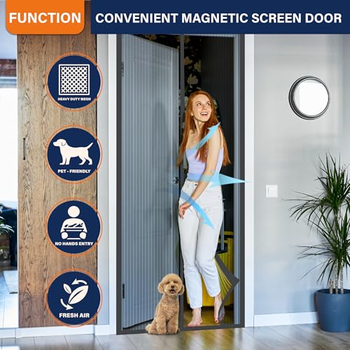 Image of Magnetic Screen Door,Screen Door Mesh,Keep Bugs Out, Heavy-Duty Mesh Curtain,Pet and Kid Friendly, Works with Front Doors, Sliding Doors(36 x 80 Inches Gray