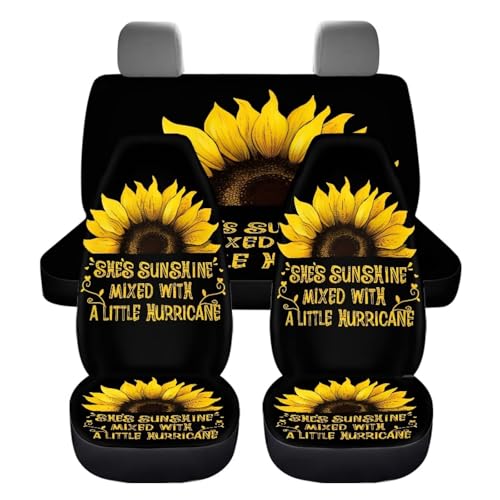 YMPUDXFI Sunshine Sunflower Car Seat Covers Full Set 4 Pcs Cute Front and Rear Seat Sunflower Car Interior Accessories Protective Universal Automotive Seat Cushion Pads Driver Seat Blanket