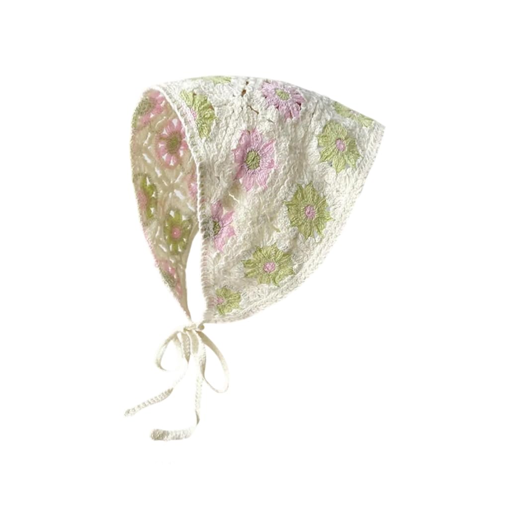 GMBYLBY Floral Crochet Hair Bandanas Headscarf Spring Summers Scarf Flower Headband Retro Head Kerchief For