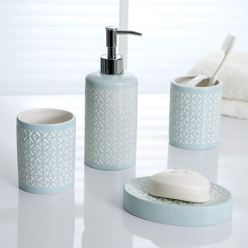 Allure Home CreationFelix 4-Piece Ceramic Bathroom Accessory Set Aqua Blue