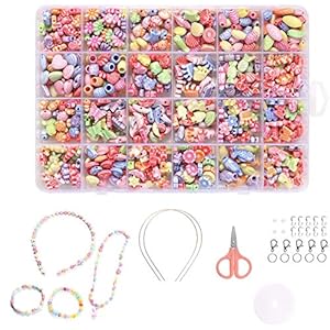 Kinderen DIY kralen set – armband kralen kunst en sieraden maken, kettingen kralen string maken kit, 24 verschillende…