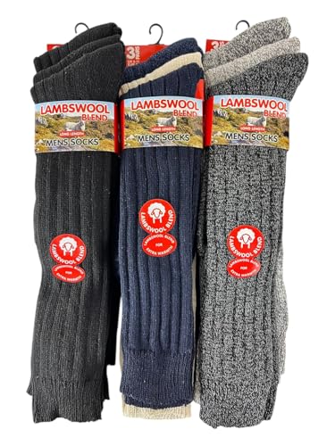 Bodygenix Mens 6 Pairs Knee High Wool Blend Socks Thermal Winter Heavy Duty Thick Knit Classic farming British wool Mens 6-11 size Premium Hiking Long Length