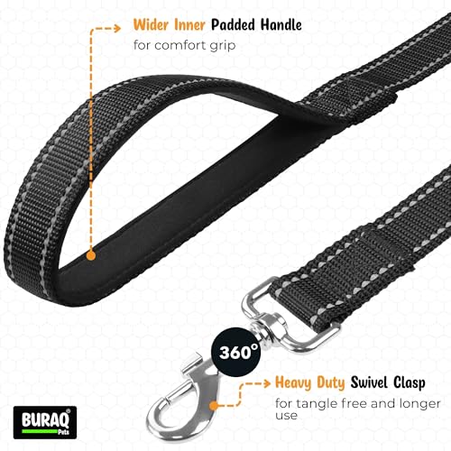 Image of Buraq Pets 6FT Double Handle Dog Leash Reflective Padded Grip