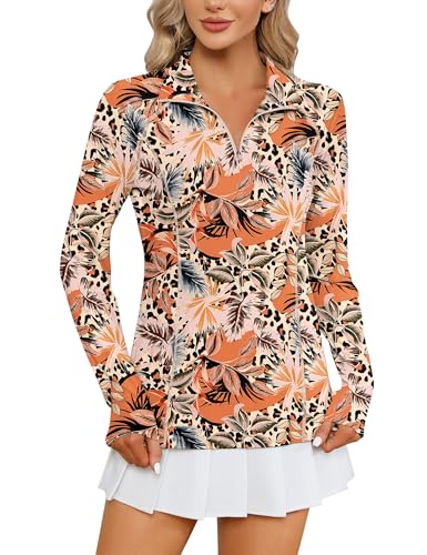 Image of LOMON Women Long Sleeve Shirts Sun Protection 1 /4 Zip Summer Quick Dry Hiking Shirts Quarter Zip Pullover for Women