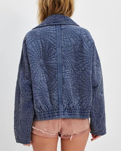 CHARTOU Women's Quilted Lightweight Jackets Puffer Stitch Floral Dolman-Sleeve Zip Up Collar Coat Cute Top2