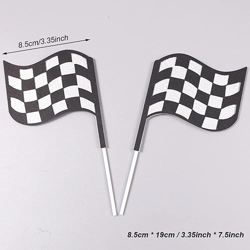 Miniatura 5 de Weenkeey 5 piezas de acrílico para pastel de auto de carreras, decoración de pastel de feliz cumpleaños, decoración de cupcakes con banderas a