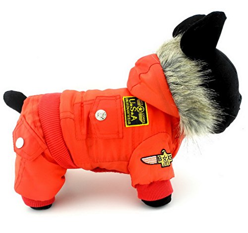 Ranphy Waterproof Dog Snowsuit Jumpsuit Hoodie Winter Coat Pet Fleece Lined Clothes Puppy Cotton Padded Outfit Cold Weather Hooded Airman Jacket Warm Cat Clothes Chihuahua Parka Girls Boys Red S