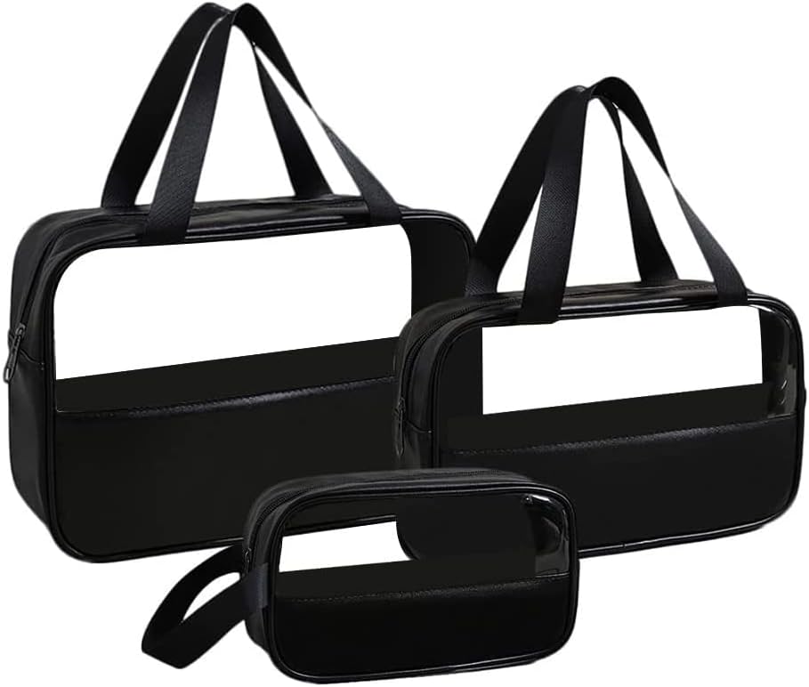 Travel Makeup Pouch Set Toiletry Bag Cosmetic Organizer Bag for Women and Girls Toiletry Storage Kit, 3 Pcs Set - Black, Travel Accessories