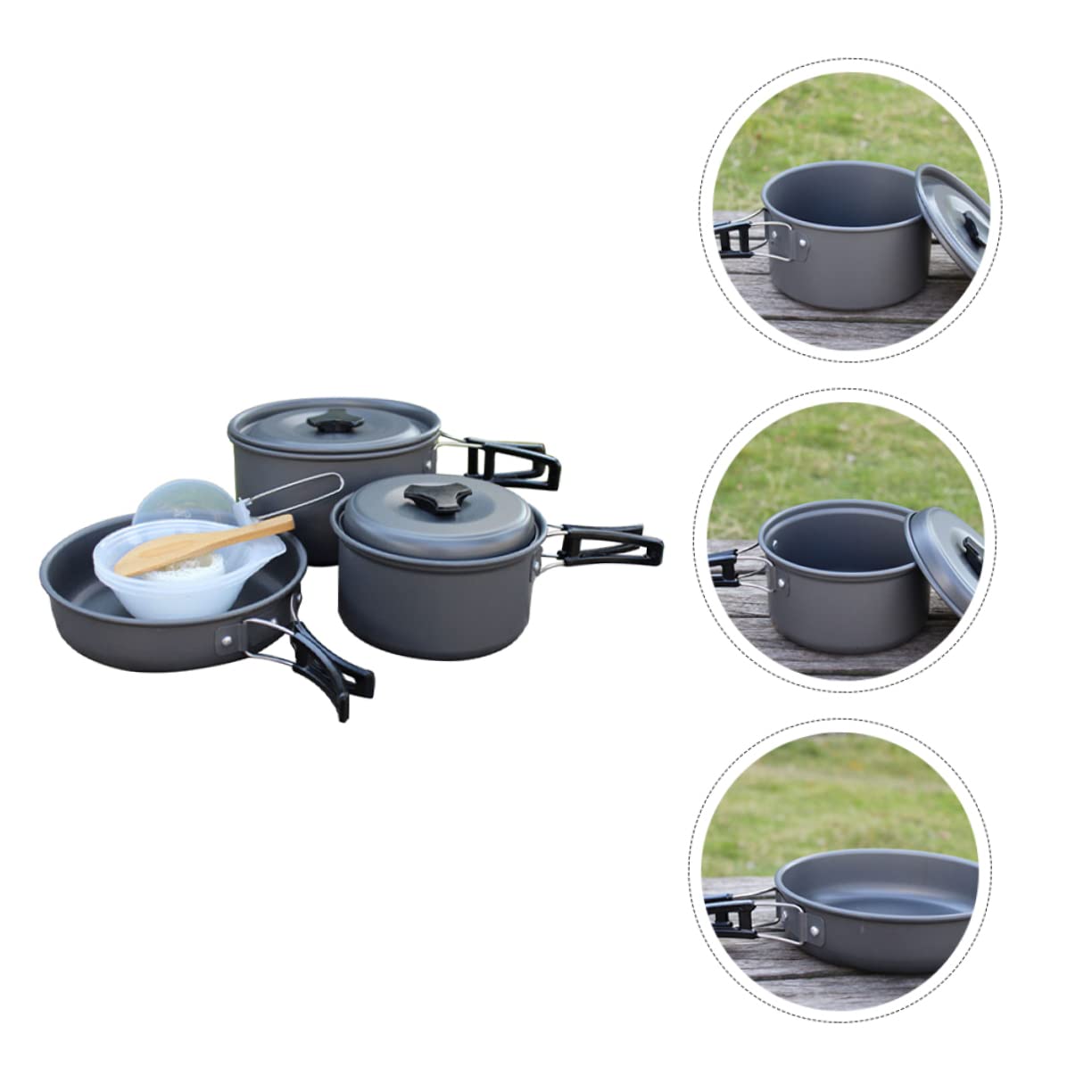 HONMEET Portable Camping Cookware Set 2-3 Person Outdoor Cook Equipment Removable Handle for Camping Hiking and Backpacking