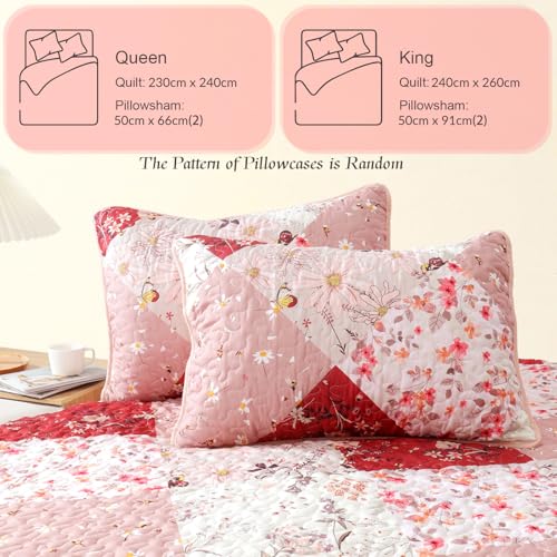 Colcha Cama 240 x 260 Reversible Ligera Estampado Rojo con Fundas Almohada 7