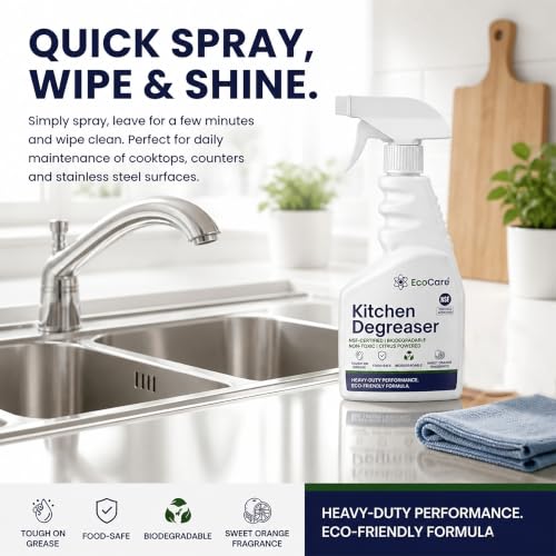 Image of EkoPower Kitchen Cleaner Degreaser | Food-Grade Cleaning Spray For Tough Grease & Burnt Grill | Remove Stubborn Stains on Steel, Copper, Stoves, Chimneys, Counter Tops, Cookware & Appliances 400ML