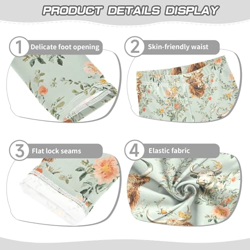 ALAZA Girls' Leggings Children's Yoga Pants Skinny Printed Dance Buffalo Cows Flower Comfortable 4T2