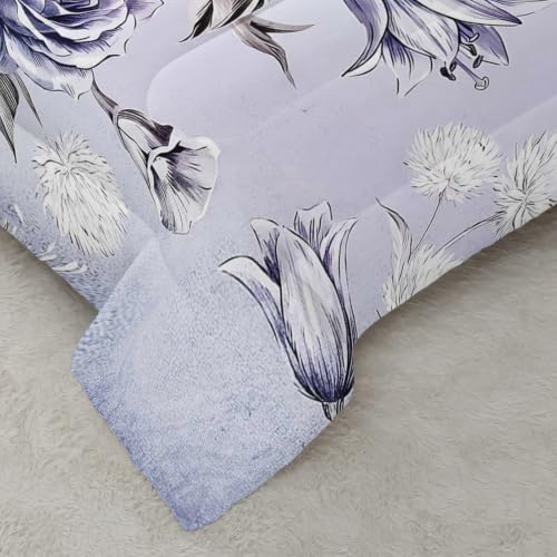 Image of AILONEN Silver Bloom Comforter Set Full Size, Blue Garden Bedding Ensemble, Vintage Rose Bedspread Quilt with 2 Pillowcases for Guest Room
