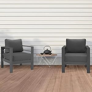 Solaste patio furniture metal armchair2 pcs all weather aluminum garden outdoor contemporary sofa chair with cushions grey  urban country home decor