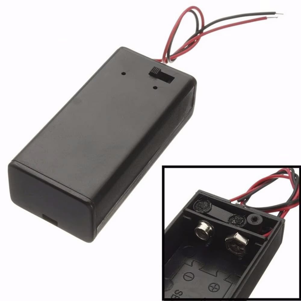 CABLEPELADO Porta batterie 9 V con coperchio | Supporto batteria 6LR61 | Include cavo da 200 mm | Tensione totale: 9 V (9 V per batteria) | Adatto per Arduino | Connettore DC 5,5 x 2,1 mm.