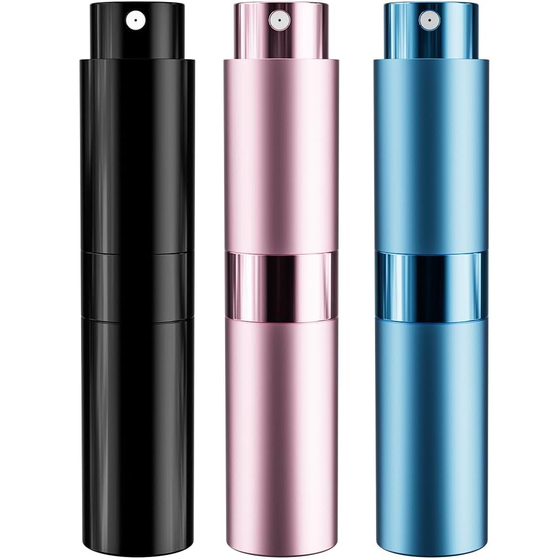 IKSKEY Perfume Travel Refillable Bottle 3Pcs 8ML Portable Atomizer Spray Gifts for Traveling Toiletries Accessories (Black, Pink,Blue)
