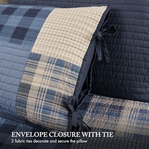 Image of Woolrich Daybed Cover Set - Cabin Lifestyle, Patchwork with Moose Design All Season, Lightweight and Breathable Cozy Bedding Layer with Bedskirt, Matching Shams, 39 inch W x 75 inch L, Blue 5 Piece