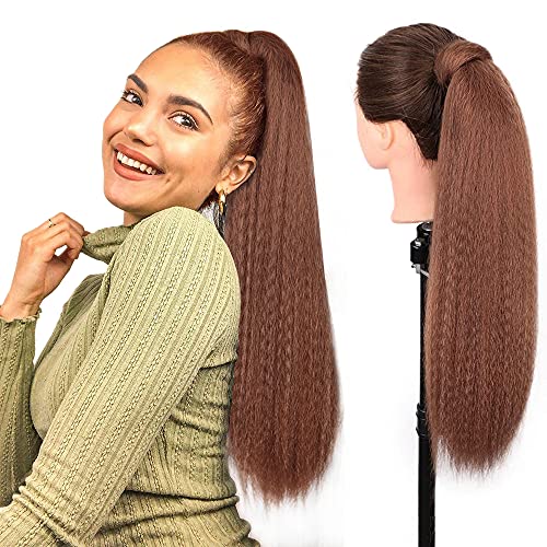 AISI BEAUTY Kinky Straight Ponytail for Women Yaki Ponytail Extension 24 Inch Long Synthetic Clip in Ponytail Hairpieces for Women(30#)