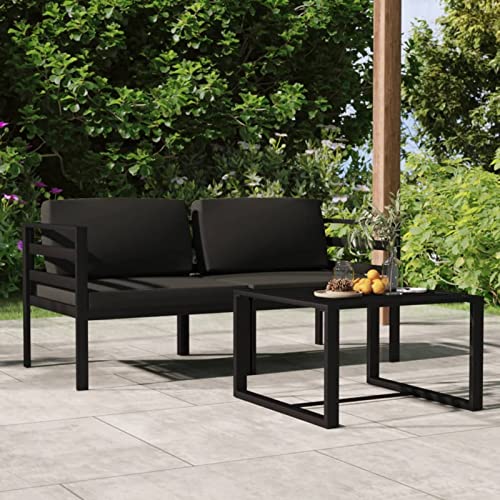 Snsowed Set Muebles de jardín 3 pzas, Muebles Jardin Exterior, Set De Jardin Exterior, Conjunto Sofa Exterior Jardin, Sofá Exterior Terraza,y Cojines Aluminio Gris Antracita