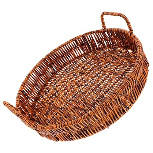 Unomor Rattan Storage Tray Rattan Fruit Basket Breakfast Bread Basket Wicker Bread Breakfast Foods Round Tray Party Food Organizer Cornucopia Basket Food Serving Pp re-usable
