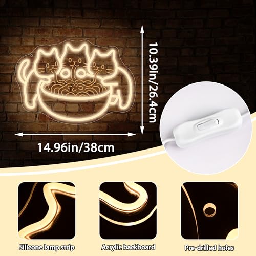 Ramen Cat Neon Sign for Wall Decor Cat Eat Noodles Neon Light for Man Cave - image 3