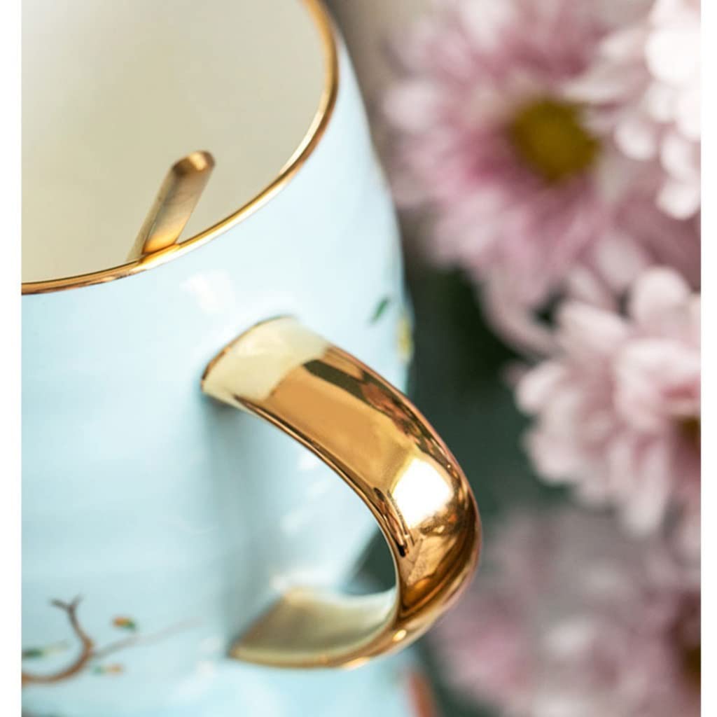 Tazze Tazza di Grande capacità Tazza in Porcellana Bone China Tazza per Acqua per Uso Domestico Tazza da caffè con Motivo Floreale Dipinto a Mano e Manico Dorato Tazza p