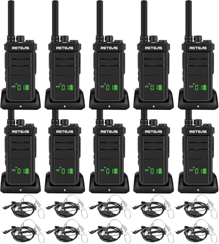 Image of Retevis RB26H 2 Way Radio Long Range,Commercial Walkie Talkies with Earpieces,2000mAh 21-Hrs,USB-C,Flashlight,NOAA,GMRS Repeater Capable,Two-Way Business Radios for Healthcare Retail Security(10-Pack)