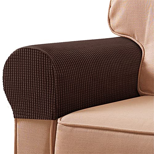 Treer 2 Piezas Fundas para Reposabrazos Sofá/Silla Funda Protectora, Elástica Suaves Lavable Protector de Muebles Brazo para Sillón Reclinable (Marrón)