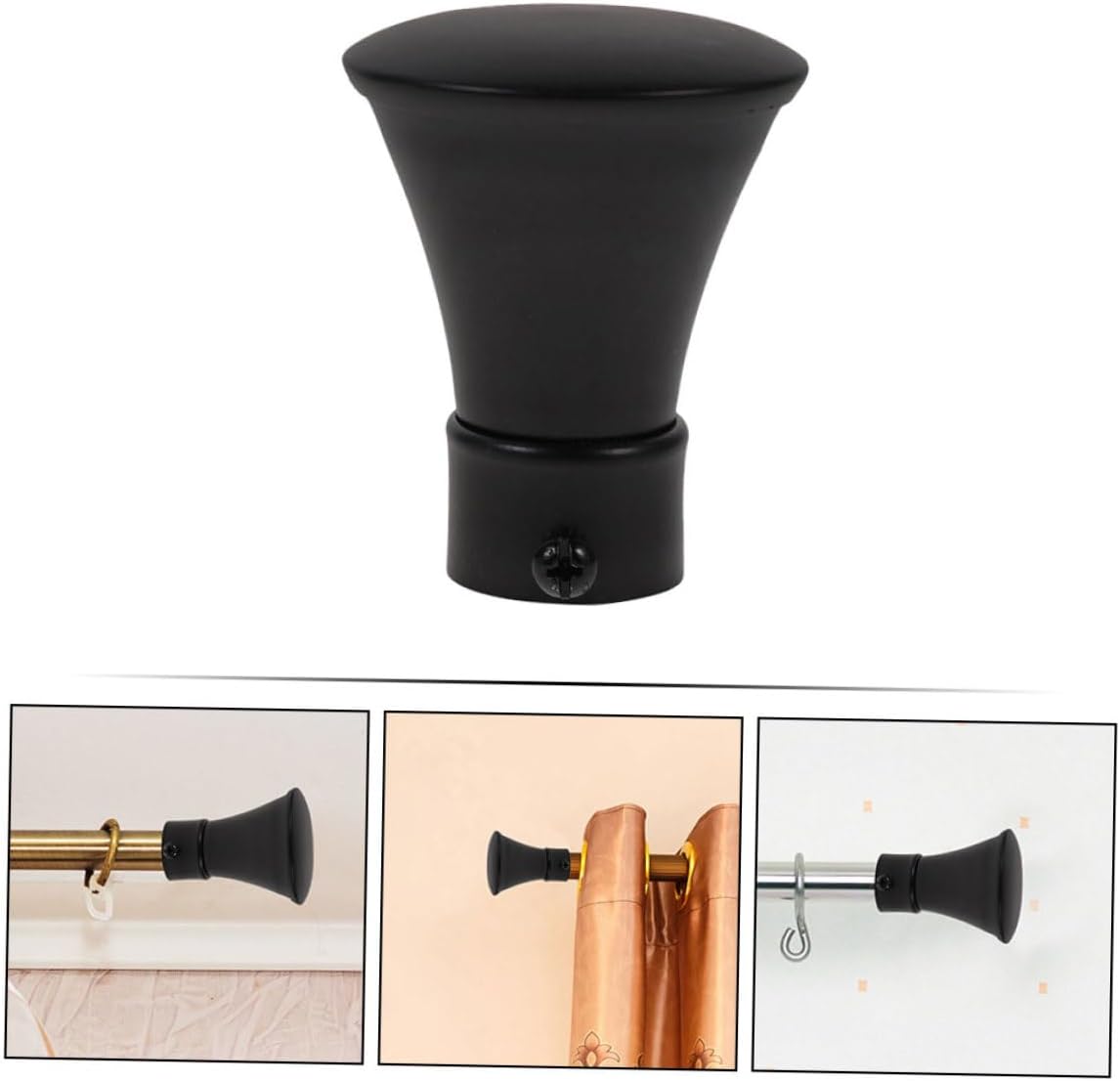 PRETYZOOM 2pcs Iron Curtain Rod Finials Modern Black Decorative Ends for Window Treatments Chic Design for Home Decor Suitable for Living Room Bedroom Dining Room