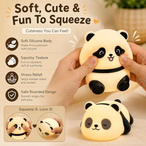 Image of Quace Cute Panda Squishy Toy Set of 2 | Soft Stress Relief Squeeze Toys | Kawaii Panda Sensory Toy for Kids & Adults | Cute Desk Decor | Birthday Return Gift & Party Favor (AG3 Battery Oprated)