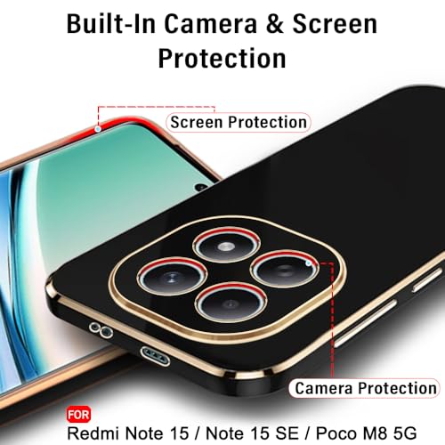 Image of TheGiftKart Luxurious Golden-Plated Back Cover Case for Mi Redmi Note 15 / Note 15 SE /Poco M8 5G | Raised Lips for Camera & Screen Protection | Shockproof Design | Stylish Cover Case (TPU, Black)