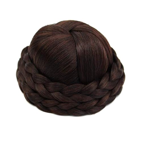 Miniatura 3 de Broche redondo trenzado para moños en la parte superior para mujer, color marrón oscuro (poco rojizo)